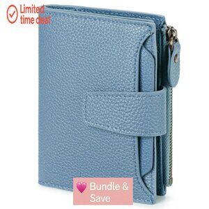 Leather Bifold RFID Blocking Wallet Compact Women's Purse with 14 Card Slots